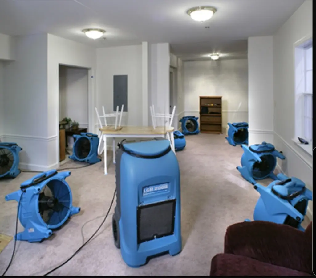 Air movers and dehumidifier setup for Water Extraction & Removal in Garfield